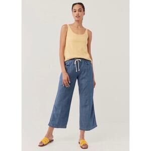 pact Organic Cotton Wide Leg Chambray Sailor Pants Women's XL Cropped Blue